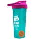 a translucent teal tumbler & pink lid & orange mixing ball endurance shaker tumbler with drink - thru lid and mixing ball