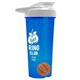 a translucent blue tumbler & white lid & orange mixing ball endurance shaker tumbler with drink - thru lid and mixing ball