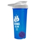 a translucent blue tumbler & white lid & violet mixing ball endurance shaker tumbler with drink - thru lid and mixing ball