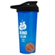 a translucent blue tumbler & black lid & orange mixing ball endurance shaker tumbler with drink - thru lid and mixing ball