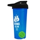 a translucent blue tumbler & black lid & lime green mixing ball endurance shaker tumbler with drink - thru lid and mixing ball