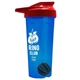 a translucent blue tumbler & red lid & black mixing ball endurance shaker tumbler with drink - thru lid and mixing ball