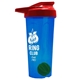 a translucent blue tumbler & red lid & green mixing ball endurance shaker tumbler with drink - thru lid and mixing ball