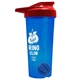 a translucent blue tumbler & red lid & royal blue mixing ball endurance shaker tumbler with drink - thru lid and mixing ball