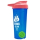 a translucent blue tumbler & salmon lid & lime green mixing ball endurance shaker tumbler with drink - thru lid and mixing ball