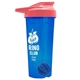 a translucent blue tumbler & salmon lid & royal blue mixing ball endurance shaker tumbler with drink - thru lid and mixing ball