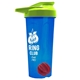 a translucent blue tumbler & lime green lid & red mixing ball endurance shaker tumbler with drink - thru lid and mixing ball