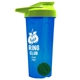 a translucent blue tumbler & lime green lid & green mixing ball endurance shaker tumbler with drink - thru lid and mixing ball