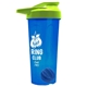 a translucent blue tumbler & lime green lid & royal blue mixing ball endurance shaker tumbler with drink - thru lid and mixing ball