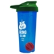 a translucent blue tumbler & green lid & red mixing ball endurance shaker tumbler with drink - thru lid and mixing ball