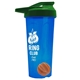 a translucent blue tumbler & green lid & orange mixing ball endurance shaker tumbler with drink - thru lid and mixing ball