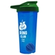 a translucent blue tumbler & green lid & royal blue mixing ball endurance shaker tumbler with drink - thru lid and mixing ball