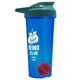 a translucent blue tumbler & teal lid & red mixing ball endurance shaker tumbler with drink - thru lid and mixing ball