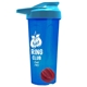 a translucent blue tumbler & cyan lid & red mixing ball endurance shaker tumbler with drink - thru lid and mixing ball