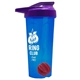 a translucent blue tumbler & violet lid & red mixing ball endurance shaker tumbler with drink - thru lid and mixing ball