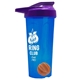 a translucent blue tumbler & violet lid & orange mixing ball endurance shaker tumbler with drink - thru lid and mixing ball