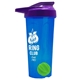 a translucent blue tumbler & violet lid & lime green mixing ball endurance shaker tumbler with drink - thru lid and mixing ball