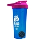 a translucent blue tumbler & pink lid & black mixing ball endurance shaker tumbler with drink - thru lid and mixing ball