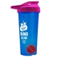 a translucent blue tumbler & pink lid & red mixing ball endurance shaker tumbler with drink - thru lid and mixing ball