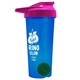 a translucent blue tumbler & pink lid & green mixing ball endurance shaker tumbler with drink - thru lid and mixing ball