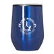 aerial view a blue 12 oz budget stemless wine tumbler with lid, image 1 of 2