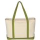 aerial view a natural with lime green large heavyweight cotton canvas boat tote, image 1 of 4