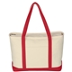 aerial view a natural with red large heavyweight cotton canvas boat tote, image 1 of 4