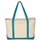 aerial view a natural with light blue large heavyweight cotton canvas boat tote, image 1 of 4