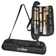 aerial view a black adjustable shoulder strap barbeque (bbq) set, image 1 of 4