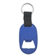 aerial view a matte blue metal key tag with bottle opener, image 1 of 2