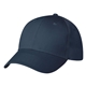 aerial view a navy 6 panel polyester cap, image 1 of 2