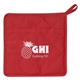 aerial view a red quilted cotton canvas pot holder, image 1 of 2
