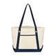 aerial view a natural with navy trim medium cotton canvas set sail boat tote, image 1 of 3