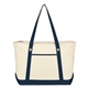 aerial view a natural with navy trim large 12 oz cotton canvas sailing tote bag, image 1 of 2