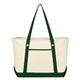 aerial view a natural with forest green trim large 12 oz cotton canvas sailing tote bag, image 1 of 2