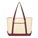 aerial view a natural with maroon trim large 12 oz cotton canvas sailing tote bag, image 1 of 2