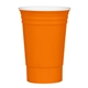 aerial view a neon orange with white inner tri - edge(tm) reusable double - wall party cup, image 1 of 2