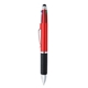 aerial view a metallic red 4- in -1 pen with stylus, image 1 of 3