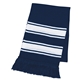aerial view a navy/white two - tone knit scarf with fringe, image 1 of 2