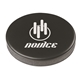aerial view a black hockey puck shape stress reliever, image 1 of 3
