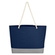 aerial view a navy with gray trim boca tote bag with rope handles, image 1 of 2