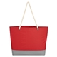 aerial view a red with gray trim boca tote bag with rope handles, image 1 of 2