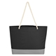 aerial view a black with gray trim boca tote bag with rope handles, image 1 of 2