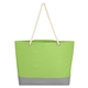 aerial view a lime green with gray trim boca tote bag with rope handles, image 1 of 2