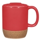 aerial view a red 14 oz botttom cork base ceramic mug, image 1 of 2