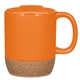 aerial view a orange 14 oz botttom cork base ceramic mug, image 1 of 2