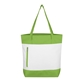 aerial view a white with lime green trim living color tote bag, image 1 of 2
