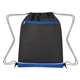 aerial view a black with blue trim bandura non - woven recycled drawstring bag, image 1 of 2