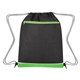 aerial view a black with green trim bandura non - woven recycled drawstring bag, image 1 of 2