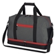 aerial view a gray with red polyester tribeca duffel bag, image 1 of 2